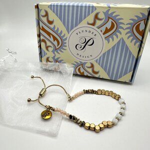 Plunder Design Be Strong Bracelet Adjustable Beaded Gold White Gift Box NEW